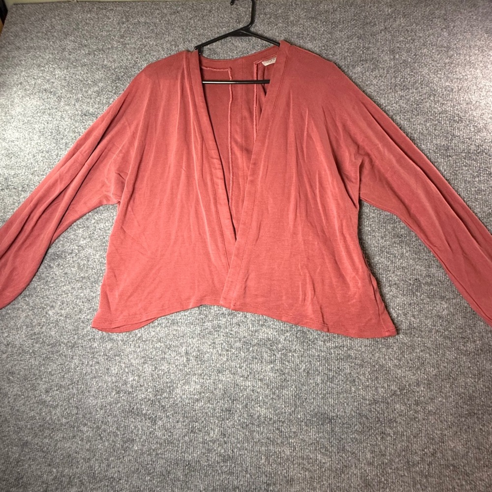 LOGO Lori Goldstein Womens‎ Medium Open Front Cardigan Terracotta Modal Blend